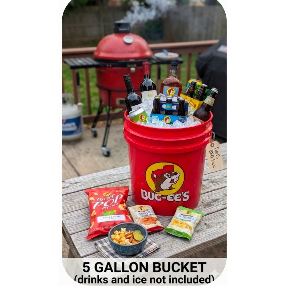 Buc-ee's 5 Gallon Red Bucket Father's Day Bundle with Popcorn and Chips Set